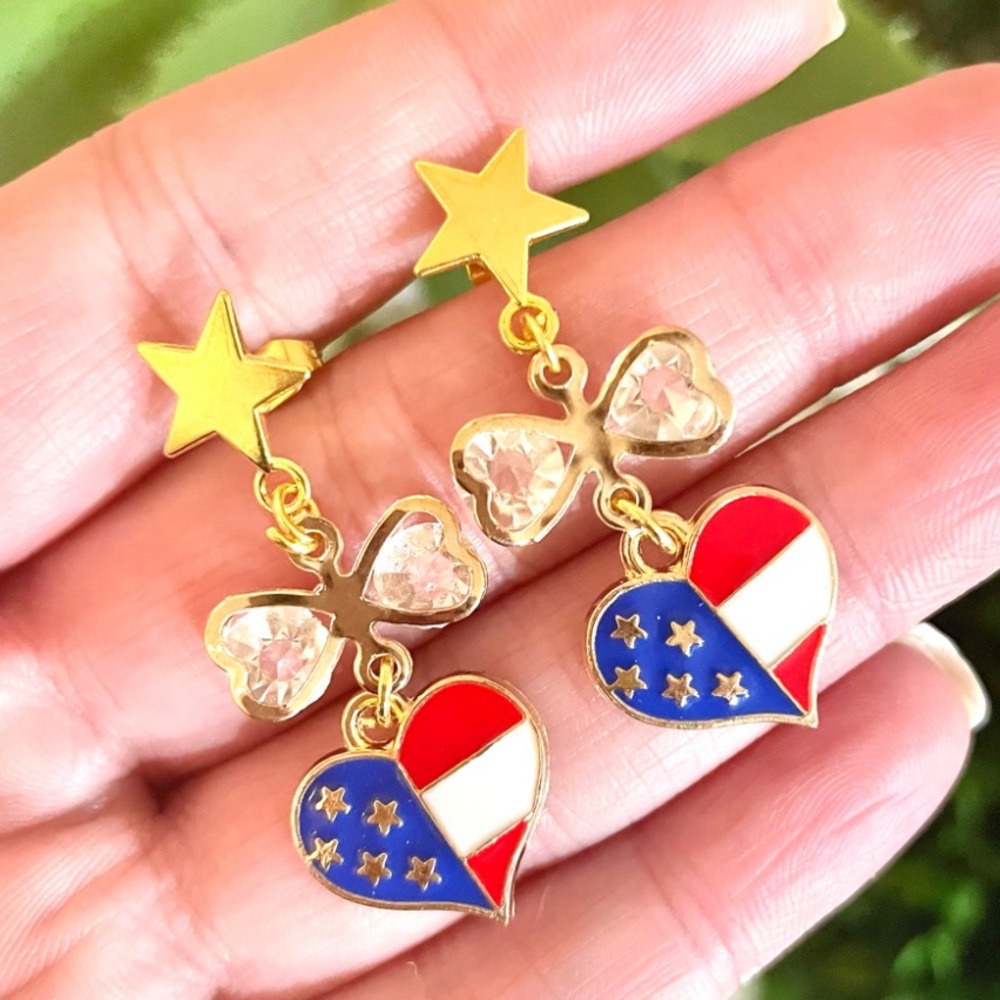 American Flag Heart Earrings